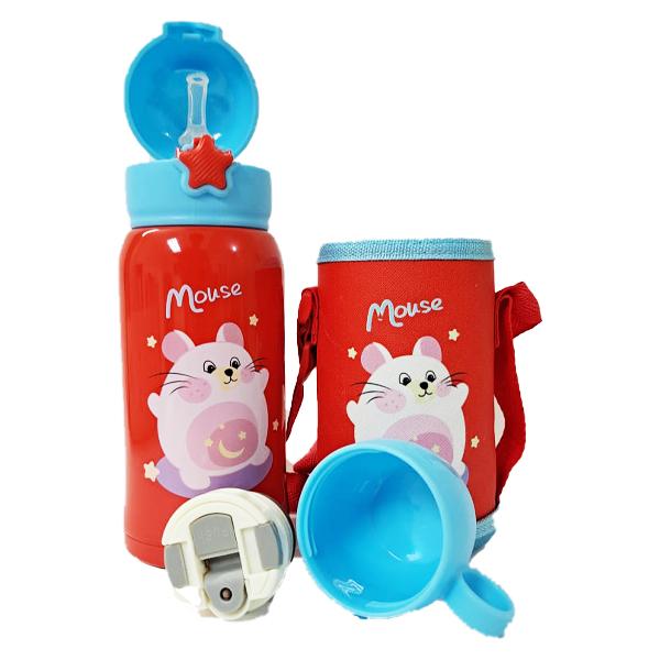 زمزمية Mouse للأطفال 600 مل – استانلس 316، 3 أغطية، عزل حراري