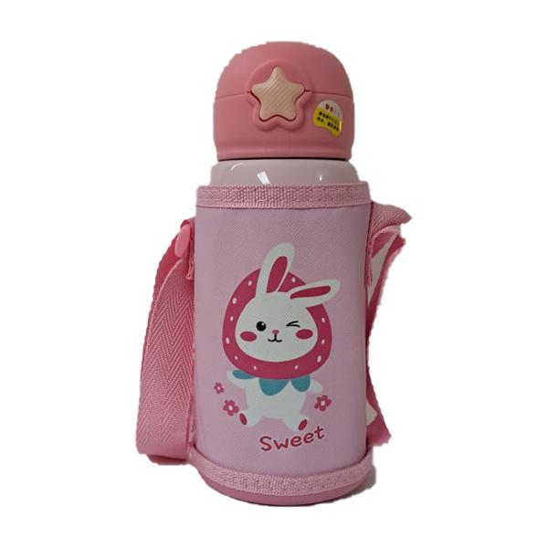 زمزمية Rabbit للأطفال 600 مل – استانلس 316، 3 أغطية، وردي أو بنفسجي