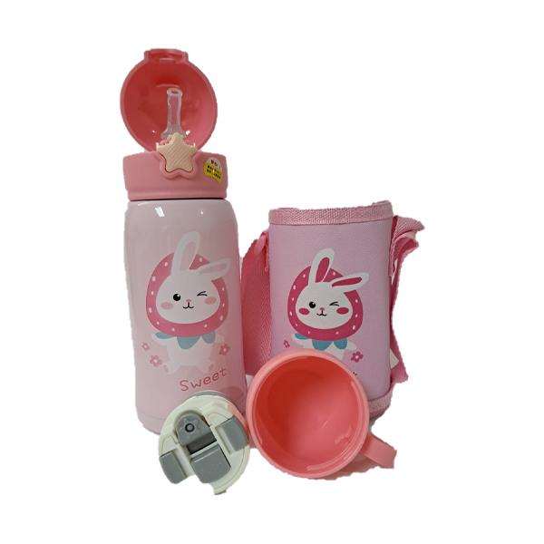 زمزمية Rabbit للأطفال 600 مل – استانلس 316، 3 أغطية، وردي أو بنفسجي