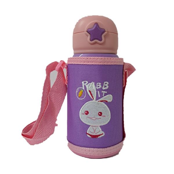 زمزمية Rabbit للأطفال 600 مل – استانلس 316، 3 أغطية، وردي أو بنفسجي