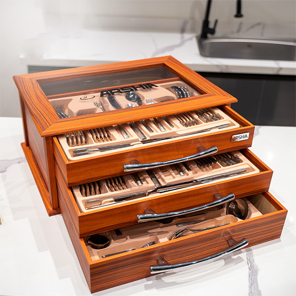 Arshia 86-Piece Germany Cutlery Set – 18/10 Stainless Steel in Wooden Case