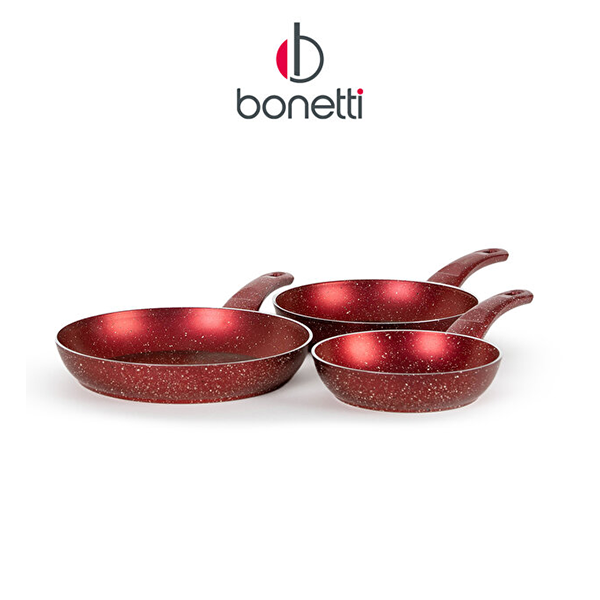 bonetti Turkish Granite Frying Pan Set 3 Pieces PFOA-Free