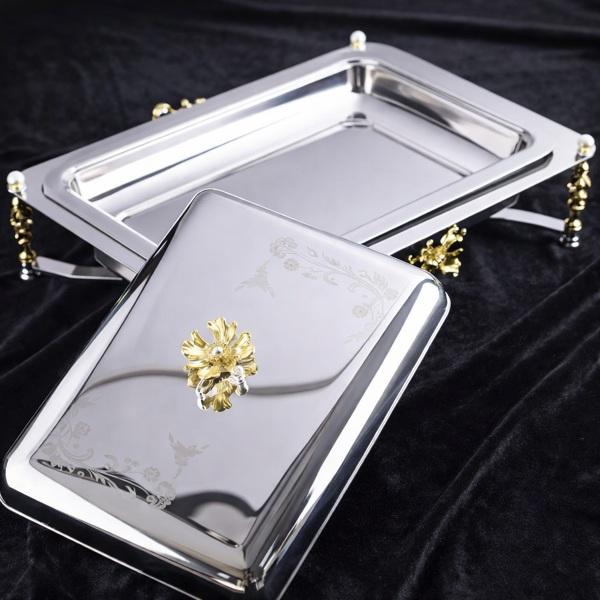 304 Stainless Steel Serving Tray with Candle Base 30×40cm