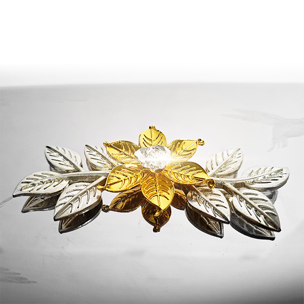 يد غطاء على شكل زهرة ذهبية وفضية – صينية روما 25×40 سم ستاندر