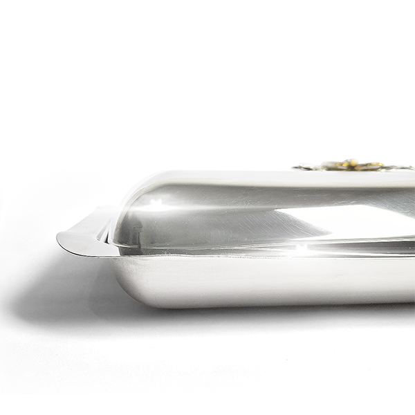 يد غطاء على شكل زهرة ذهبية وفضية – صينية روما 25×40 سم ستاندر