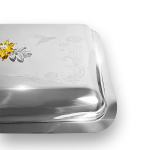 يد غطاء على شكل زهرة ذهبية وفضية – صينية روما 25×40 سم ستاندر