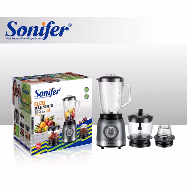 Sonifer SF-8125 3-in-1 Blender 500W with Glass Jar & Grinder