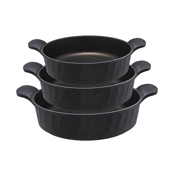 3-Piece Round Granite Tray Set with Handles – Oven Safe