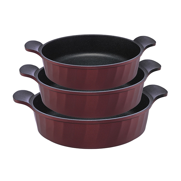 3-Piece Round Granite Tray Set with Handles – Oven Safe